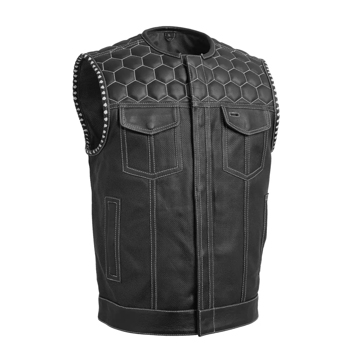 Hornet Perforated Men's Club Style Leather Vest 1