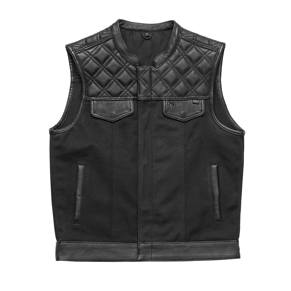 Hunt Club Motorcycle Leather Canvas Vest Black 1