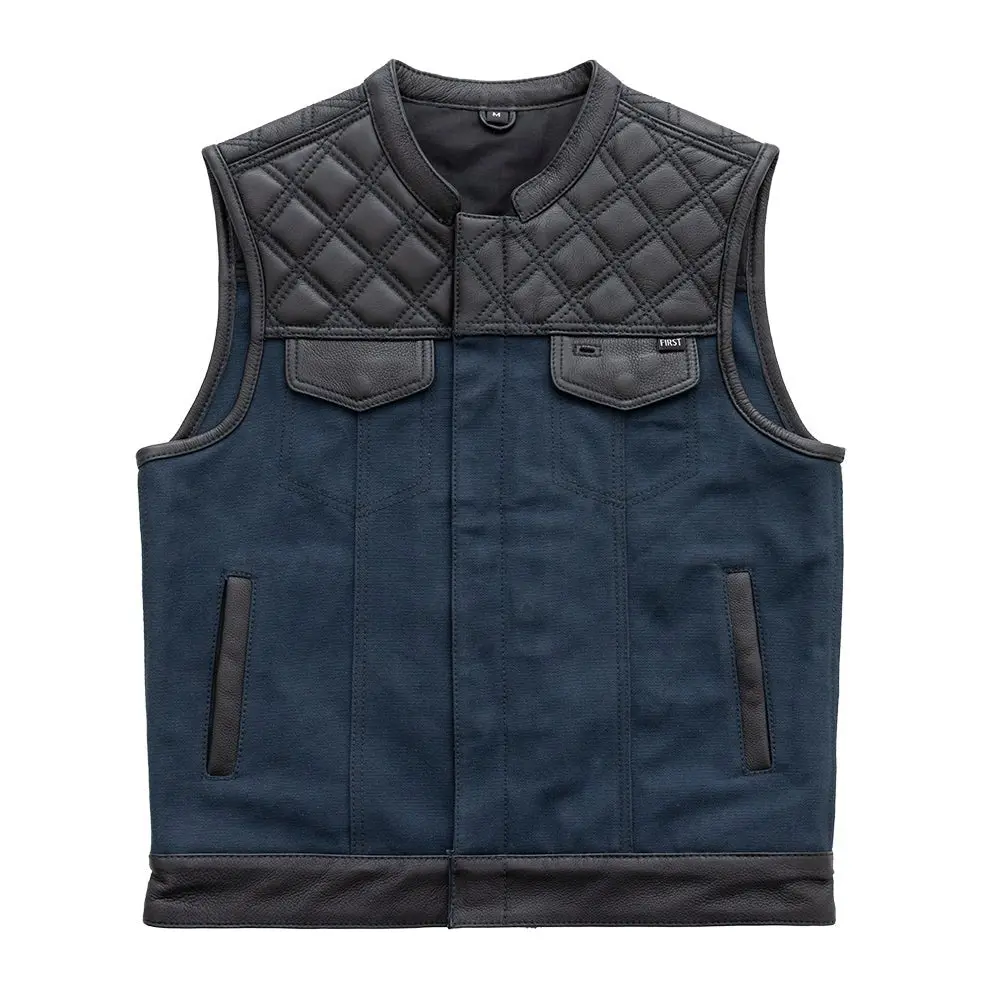 Hunt Club Motorcycle Leather Canvas Vest Blue 1