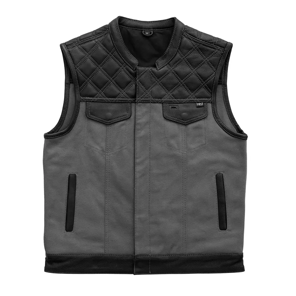 Hunt Club Motorcycle Leather Canvas Vest Grey 1