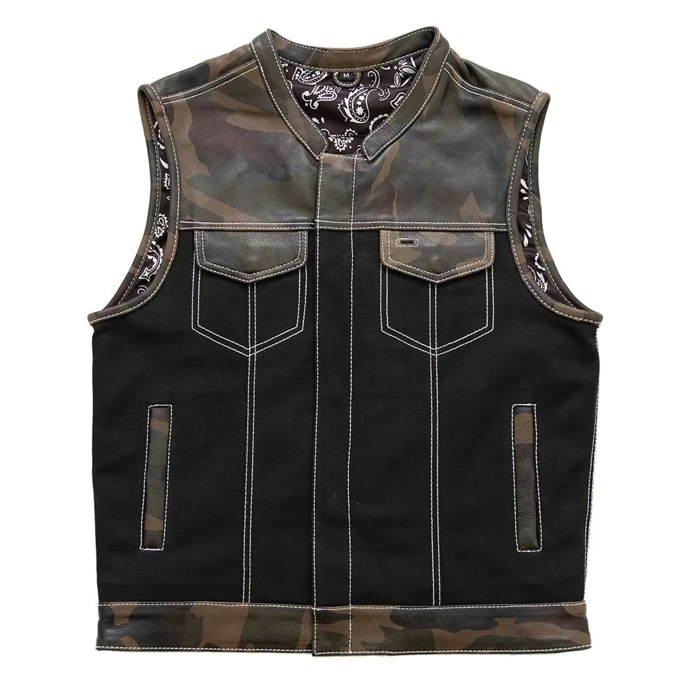 Infantry Motorcycle Leather Canvas Vest 1
