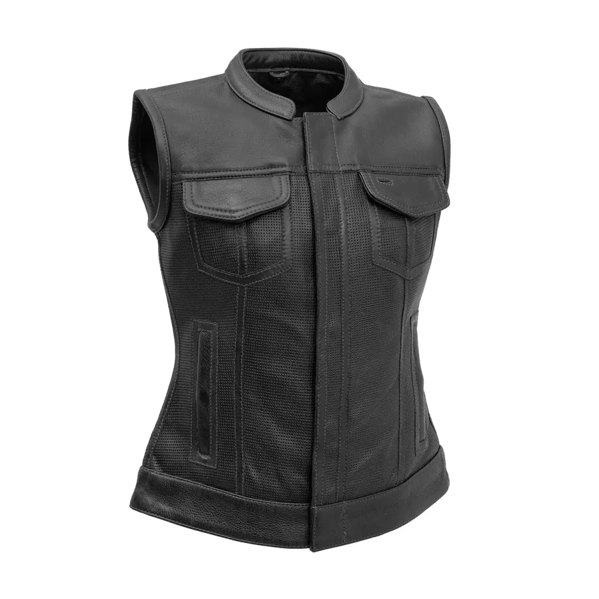 Jessica Perforated Women's Motorcycle Leather Vest 1