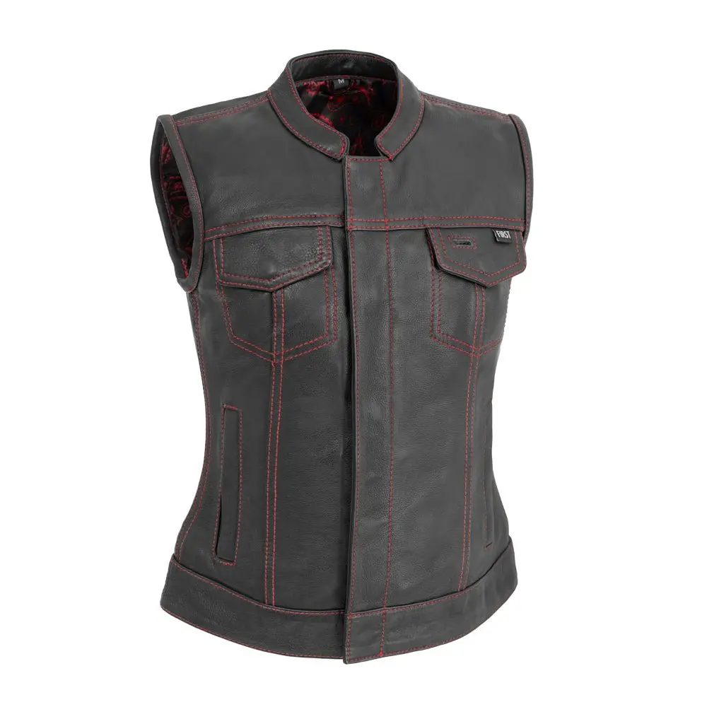 Jessica Women's Motorcycle Leather Vest - Black/Red - Limited Edition 1