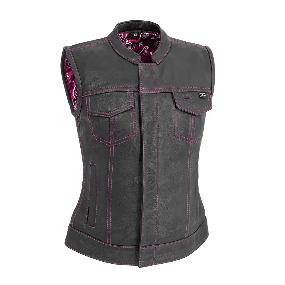 Jessica Women's  Motorcycle Leather Vest - Pink - Limited Edition 1