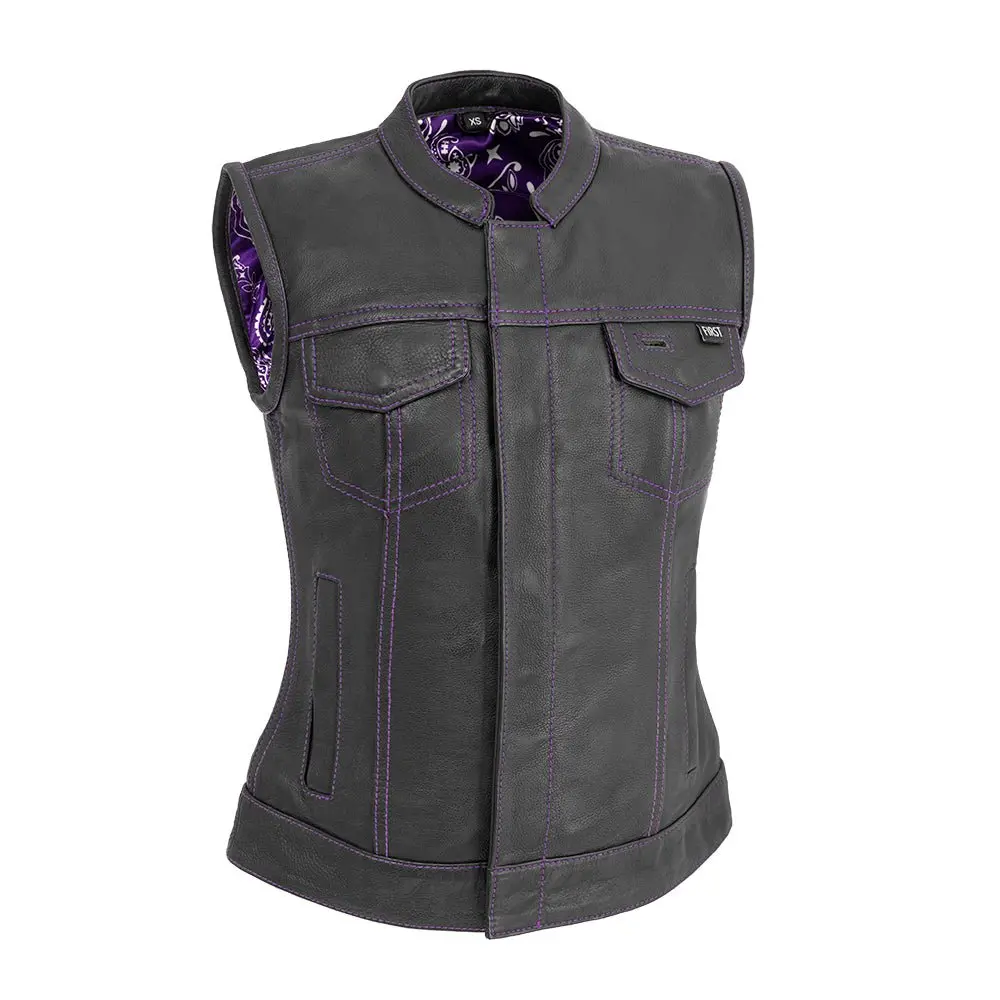 Jessica Women's Motorcycle Leather Vest - Purple - Limited Edition 1