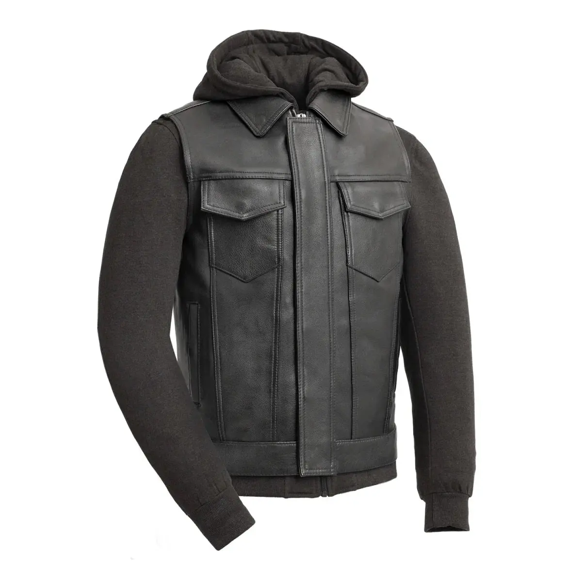 Kent Men's Motorcycle Leather Vest And Hoodie 1