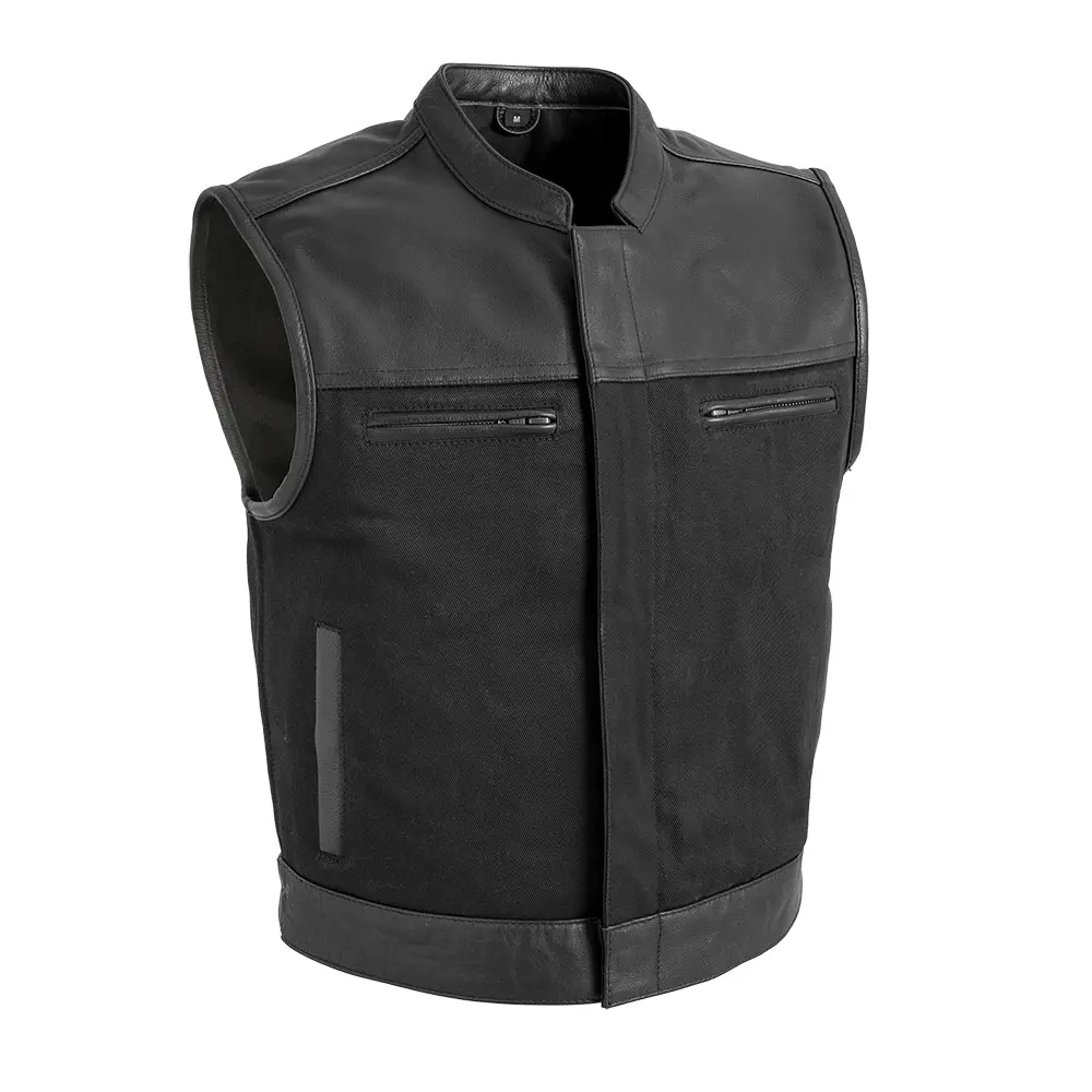 Lowrider Men's Motorcycle Leather/Twill Vest 1