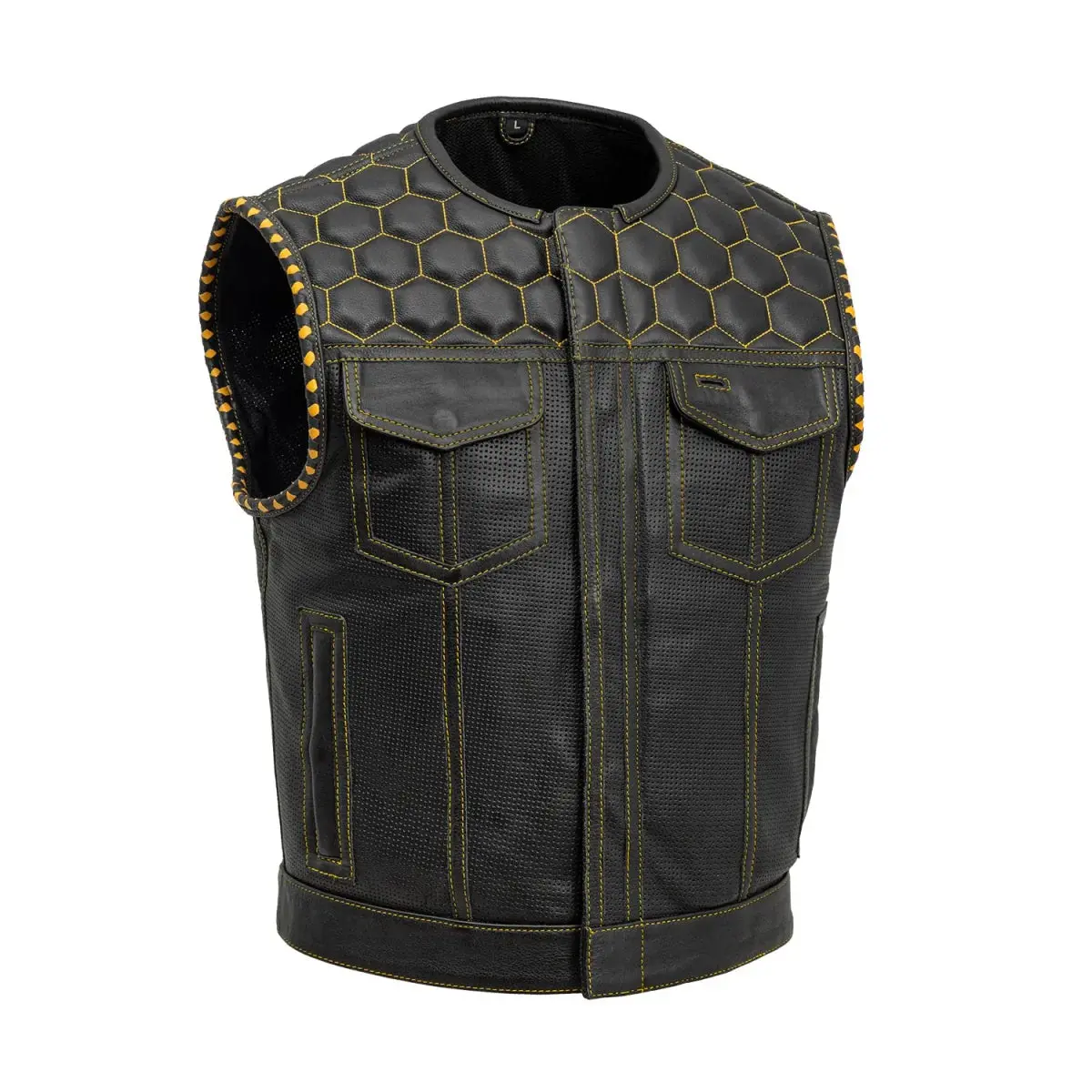 Lowside Hornet Perforated Men's Club Style Leather Vest 1