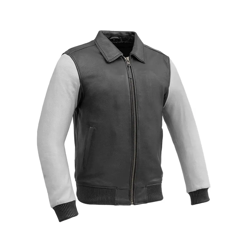 Moto Bomber Two Tone Men's Leather Jacket 1