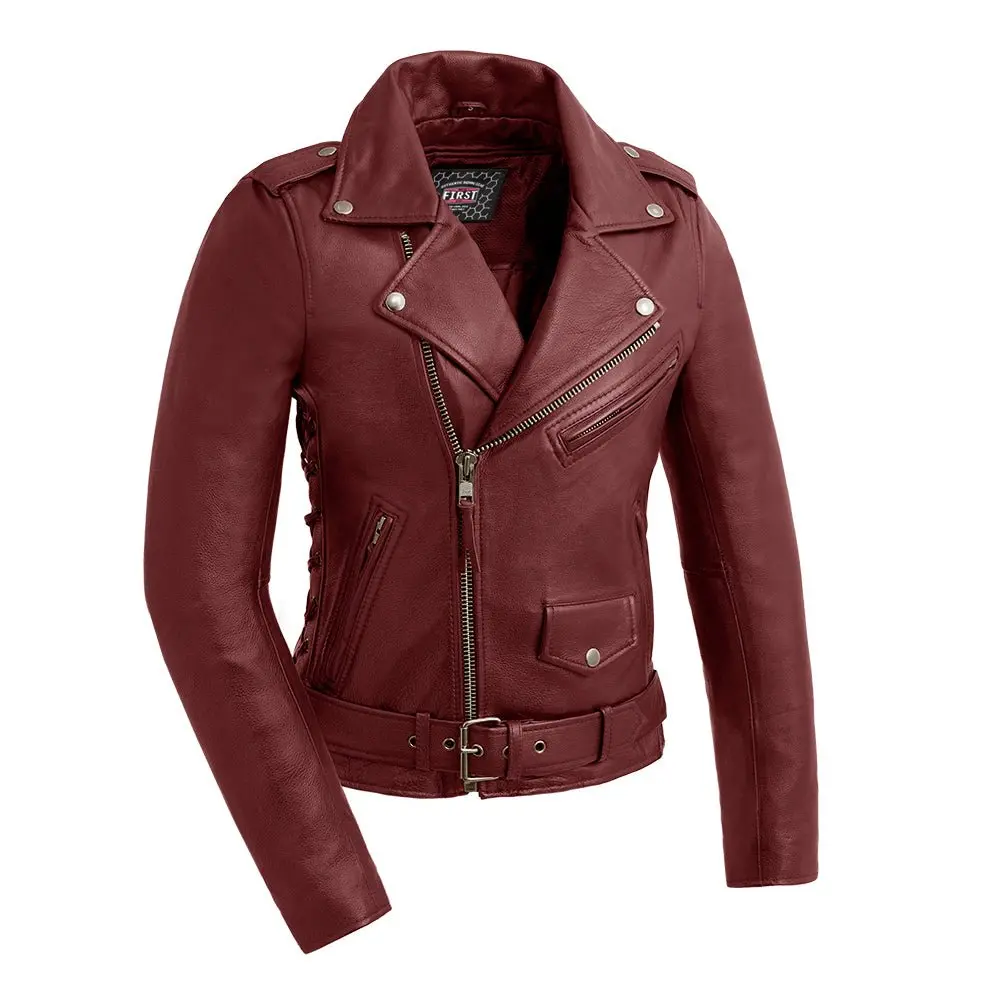 Popstar Women's  Motorcycle Leather Jacket Oxblood 1