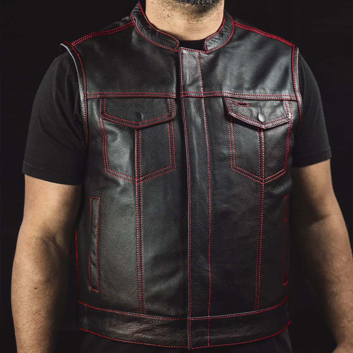 The Club Cut Men's Motorcycle Leather Vest, Multiple Color Options 19