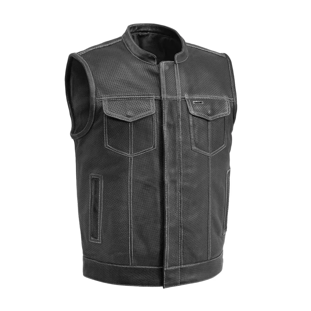 Sharp Shooter Perforated Men's Motorcycle Leather Vest 1