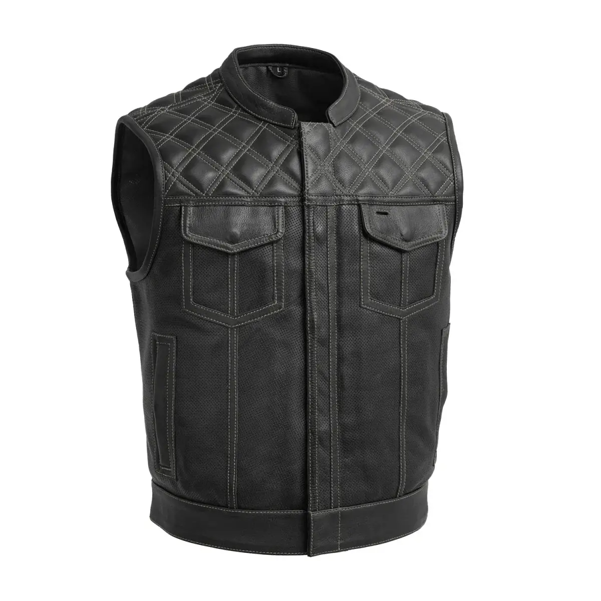 Upside Perforated Men's Club Style Leather Vest 1