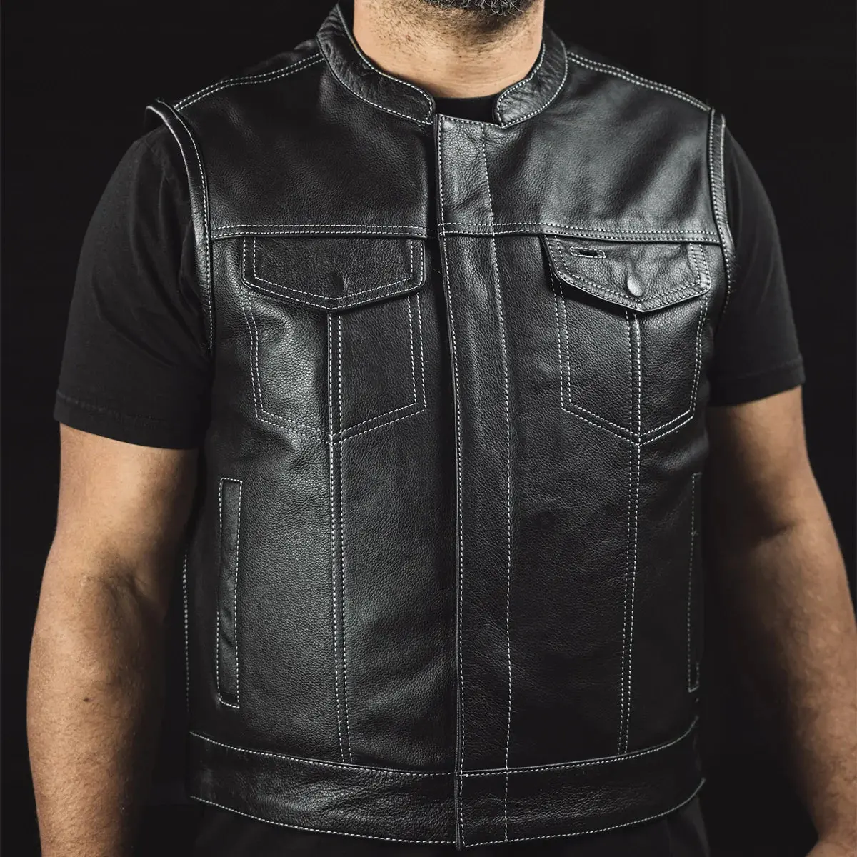 The Club Cut Men's Motorcycle Leather Vest, Multiple Color Options 31